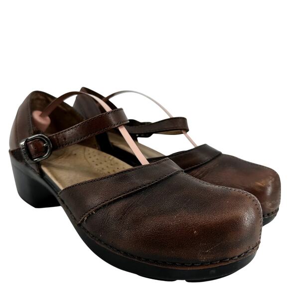 Dansko Sally Clogs Leather Dri-Lex Wicking Shock Absorption Ankle Strap Brown 9 - Picture 2 of 7